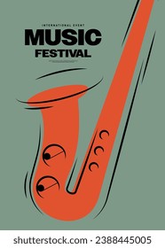 Music festival poster template design background with outline saxophone. Design element can be used for backdrop, banner, brochure, leaflet, flyer, print, vector illustration