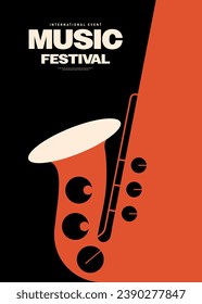 Music festival poster template design background with saxophone vintage retro style. Design element can be used for backdrop, banner, brochure, leaflet, flyer, print, vector illustration