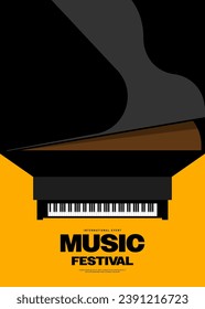 Music festival poster template design with top view of piano keyboard. Design template can be used for backdrop, banner, brochure, leaflet, flyer, print, vector illustration