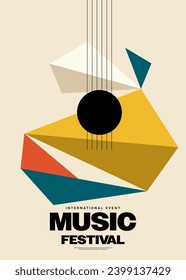 Music festival poster template design background with abstract geometric shape of guitar. Design element can be used for backdrop, banner, brochure, leaflet, flyer, print, vector illustration