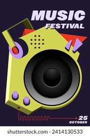 Music festival poster template design background modern vintage retro style. Design element can be used for backdrop, banner, brochure, leaflet, flyer, print, vector illustration