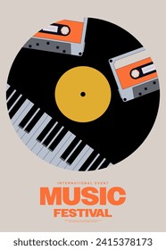 Music festival poster template design background modern vintage retro style. Design element can be used for backdrop, banner, brochure, leaflet, flyer, print, vector illustration