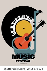 Diseño de la plantilla de afiches del festival de música fondo estilo retro vintage moderno. El elemento de diseño puede utilizarse para el fondo, el banner, el folleto, el volante, la impresión, la ilustración vectorial