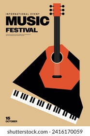 Music festival poster template design background modern vintage retro style. Design element can be used for backdrop, banner, brochure, leaflet, flyer, print, vector illustration