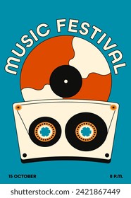 Music festival poster template design background modern vintage retro style. Design element can be used for backdrop, banner, brochure, leaflet, flyer, print, vector illustration
