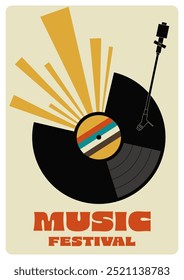 Postervorlagen für Musikfestivals. Vinyl Rekord modernen Vintage Retro mit Farbstreifen minimalen Stil. Verwendbar für Prospekt, Flyer, Druck, Banner, Broschüre, Vektorgrafik