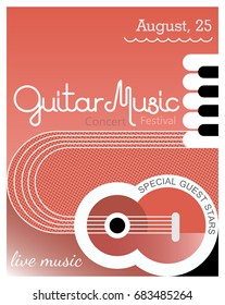 Music Festival poster template design with guitar, piano key and text.