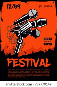 Music festival. Poster template. Rock party.