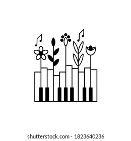 Music festival poster, vector concept. Layout with piano keys and plants. Nature and music.