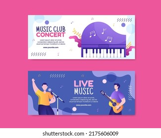 Music Festival Social Media Horizontal Banner Template Flat Cartoon Background Vector Illustration