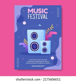 Music Festival Social Media Poster Template Flat Cartoon Background Vector Illustration
