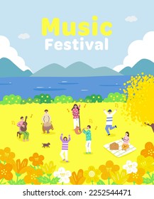 Music festival in the spring, people are singing together