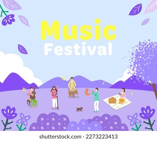 Music festival in the spring, people are singing in the park