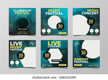 Music festival square banner for social media post template