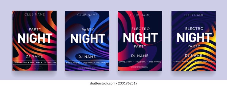 Music Festival in Strips Graphic Elements for Dance Party, Disco, Club Invitation, Festival Poster, Flyer. 3d Set Hot Night Dance Party. Background wave of cosmic space. Vector Illustration.