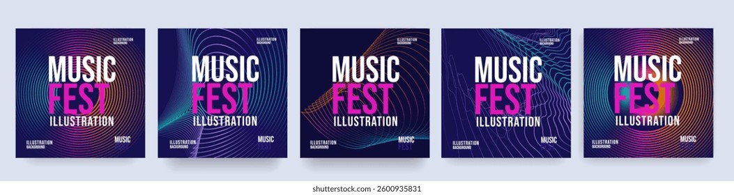 Music Festival in Strips Graphic Elements for Dance Party, Disco, Club Invitation, Festival Poster, Flyer. 3d Set Hot Night Dance Party. Background wave of cosmic space. Vector Illustration.