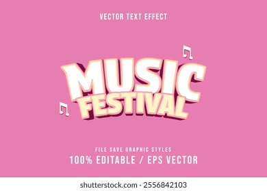 music festival text effect template editable vector, background pink