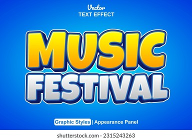 music festival text effect with yellow graphic style and editable.