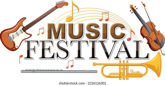 Music Festival text with musical instruments illustration