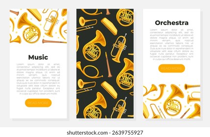 Music festival web pages set. Orchestra, live music concert mobile application vector illustration