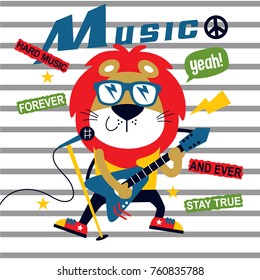 music festival,lion the guitarist cute cartoon,vector illustration