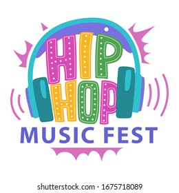 Music festivals emblem, invitation for event, party, concert. Hip Hop music festival badge, label, logo, sign, symbol. Vector illustration. Design concept image.