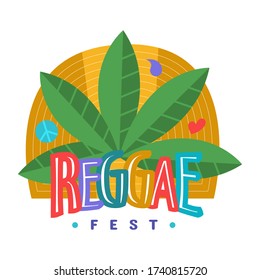 Music festivals emblem, invitation for event, party, concert. Reggae music festival badge, label, logo, sign, symbol. Vector illustration. Design concept image.