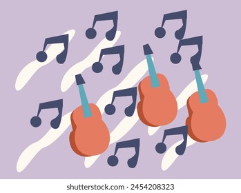 Music festival.Vector illustrations of musicians, people and musical instruments blue dance