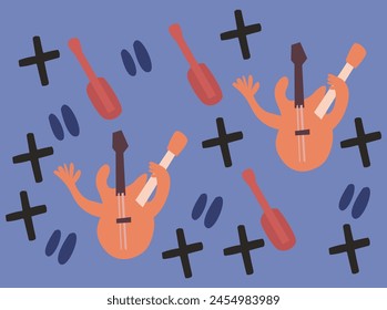 Music festival.Vector illustrations of musicians, people and musical instruments: drums, cello, synthesizer, tape recorder for poster, flyer or background night dance