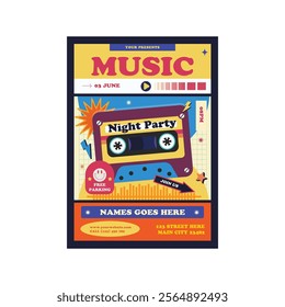 Music festival.Vector illustrations of musicians, people and musical instruments tape recorder for poster, flyer or background