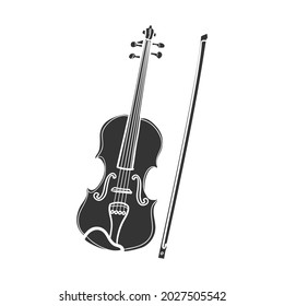 Music Fiddle Icon Silhouette Illustration. Musical Instrument Vector Graphic Pictogram Symbol Clip Art. Doodle Sketch Black Sign.