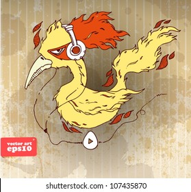 Music fiery bird. vector illustration