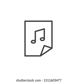 Music file document line icon. linear style sign for mobile concept and web design. Document with music note outline vector icon. Symbol, logo illustration. Vector graphics