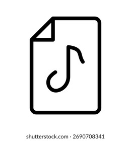  Icono de archivo de música, documento de audio con contorno de nota musical