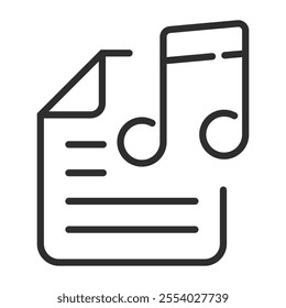 Music file icon, Music band symbol outline icon, editable vector illustration and transparent graphic element. Isolated on white background