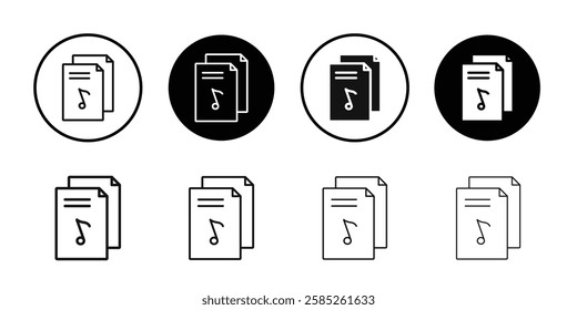 Music File icon Black line art vector logo set