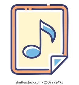 Design de ícone de arquivo de música. Um ícone simples e colorido que representa um arquivo de música, ideal para aplicativos digitais e sites.