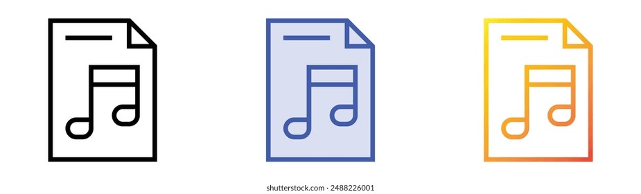 music file icon. Linear, Blue Fill and Gradient Style Design Isolated On White Background