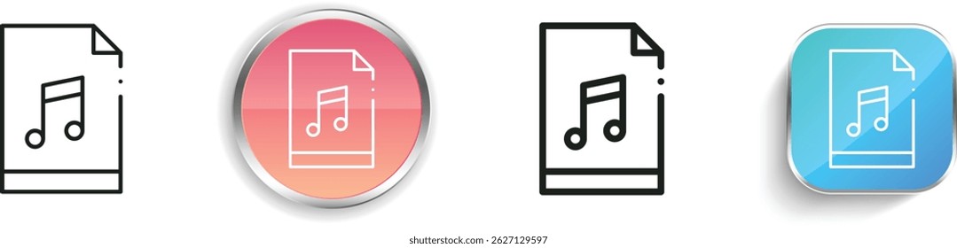 Musikdatei-Symbol. Design mit dünnen Linien, regelmäßigen Linien und Schaltflächen einzeln auf weißem Hintergrund