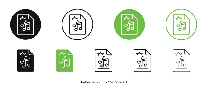 Music File icons in black and green colors collection