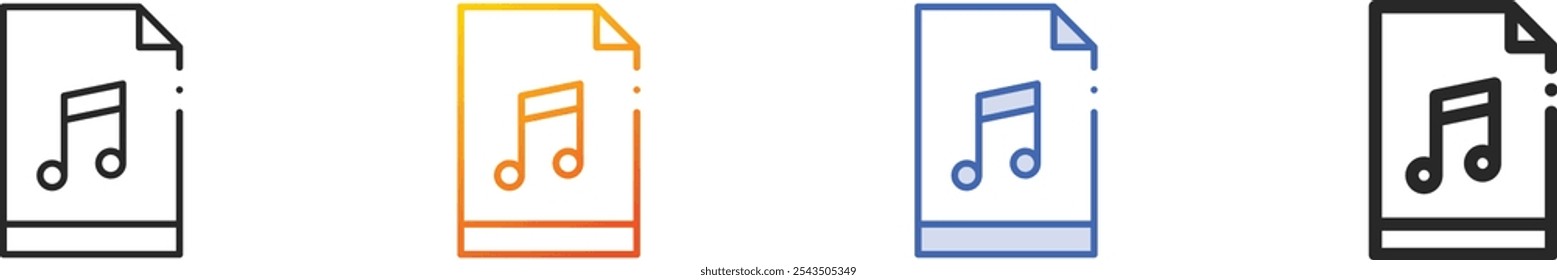 music file icon.Thin Linear, Gradient, Blue Stroke and bold Style Design Isolated On White Background