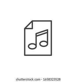 Music file line icon. Document with music note linear style sign for mobile concept and web design. Sound folder file outline vector icon. Symbol, logo illustration. Vector graphics