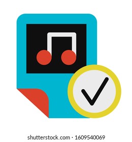 Music file, playlist checking glyph vector icon. Flat pictogram isolated on white background