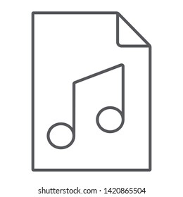 Music file thin line icon, music and sound, audio file sign, vector graphics, a linear pattern on a white background, eps 10.
