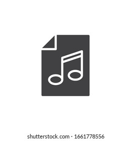 Music file vector icon. Document with music note filled flat sign for mobile concept and web design. Sound folder file glyph icon. Symbol, logo illustration. Vector graphics