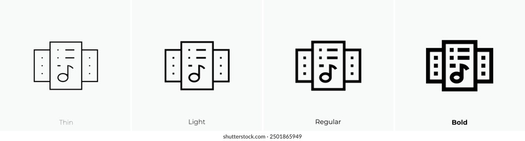 music files icon. Thin, Light Regular And Bold style design isolated on white background