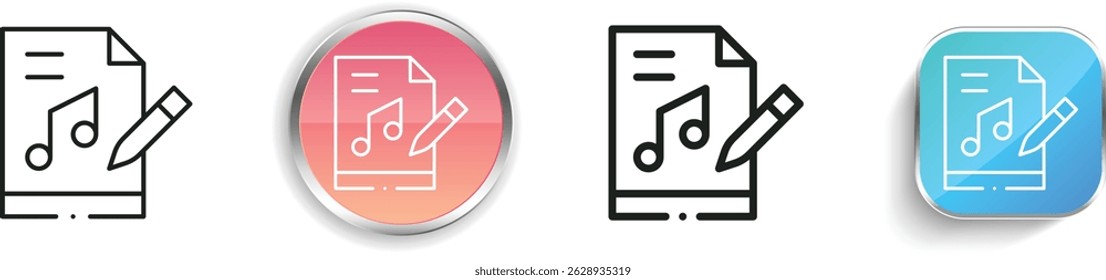 Symbol für Musikdateien. Design mit dünnen Linien, regelmäßigen Linien und Schaltflächen einzeln auf weißem Hintergrund
