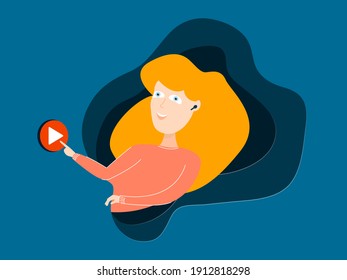 Music flat design vector illustration. The girl wants to play music