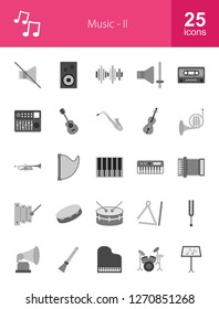 Music Flat Greyscale Icons
