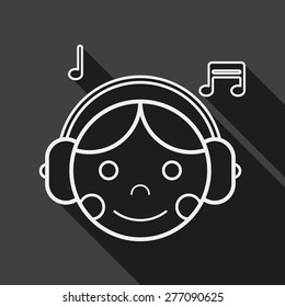 Music flat icon with long shadow, line icon